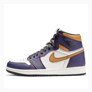 Nike High OG Defiant SB - LA To Chicago Koripallokengät Miesten Air Jordan 1 Violetit Kultaiset | JD-719KU