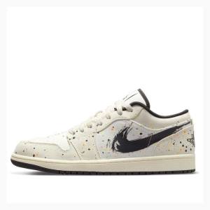 Nike Low SE Brushstroke Tennarit Miesten Air Jordan 1 Valkoinen Mustat | JD-035QV