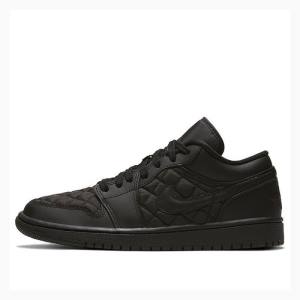 Nike Low Triple Black Quilted Tennarit Naisten Air Jordan 1 Mustat | JD-682HK
