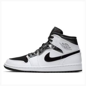 Nike Mid Koripallokengät Miesten Air Jordan 1 Valkoinen Mustat Hopea | JD-104FL