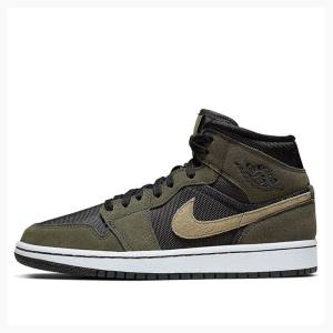 Nike Mid Military Koripallokengät Naisten Air Jordan 1 Oliivinvihreä Mustat | JD-924SX