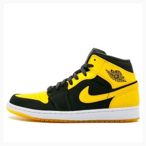 Nike Mid New Love Koripallokengät Miesten Air Jordan 1 Mustat Keltainen | JD-431RC