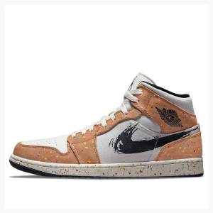 Nike Mid SE Brushstroke Koripallokengät Miesten Air Jordan 1 Valkoinen Ruskea | JD-984IA