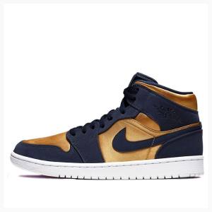 Nike Mid SE Obsidian Koripallokengät Miesten Air Jordan 1 Kultaiset Laivastonsininen | JD-691HG