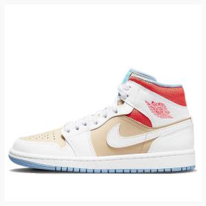 Nike Mid Sesame (W) Koripallokengät Naisten Air Jordan 1 Valkoinen Punainen Ruskea | JD-125NQ