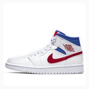 Nike Mid USA Koripallokengät Naisten Air Jordan 1 Valkoinen Sininen Punainen | JD-710LC