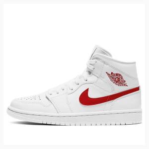 Nike Mid 'White University Red' Koripallokengät Naisten Air Jordan 1 Valkoinen Punainen | JD-085GL