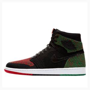 Nike Retro Flyknit History Month Koripallokengät Miesten Air Jordan 1 Mustat Punainen Vihreä | JD-472GM