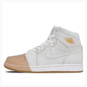 Nike Retro HI PRM Tan Koripallokengät Naisten Air Jordan 1 Valkoinen Ruskea | JD-213EO
