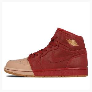 Nike Retro HI PRM University Tan Koripallokengät Naisten Air Jordan 1 Punainen Pinkki | JD-158XK
