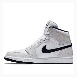 Nike Retro High Elephant Print Koripallokengät Miesten Air Jordan 1 Valkoinen Mustat | JD-864DA