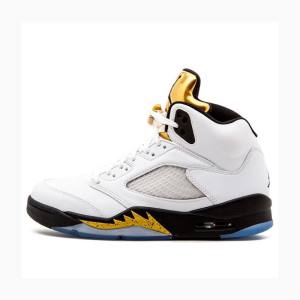 Nike Retro Olympic Tongue Koripallokengät Miesten Air Jordan 5 Valkoinen Kultaiset | JD-657SA