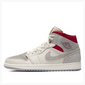 Nike X Tennaritnstuff Mid Past Presenthite Koripallokengät Miesten Air Jordan 1 Harmaat Punainen | JD-710TA