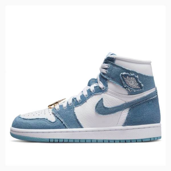 Nike High OG Denim Koripallokengät Naisten Air Jordan 1 Valkoinen Sininen | JD-297TH