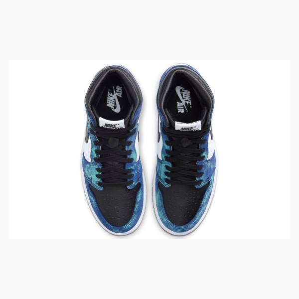 Nike High OG Tie Dye Koripallokengät Naisten Air Jordan 1 Valkoinen Mustat Sininen | JD-034CP