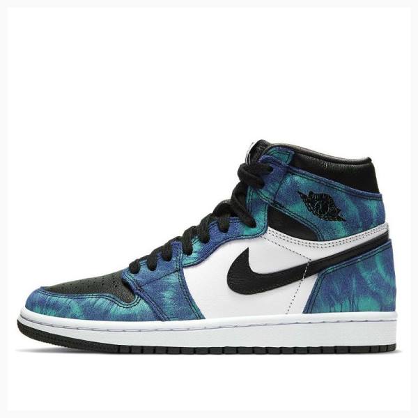 Nike High OG Tie Dye Koripallokengät Naisten Air Jordan 1 Valkoinen Mustat Sininen | JD-034CP