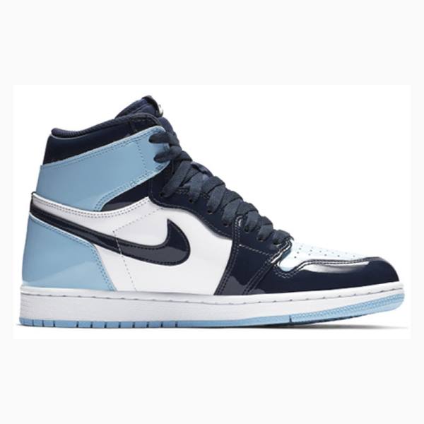 Nike High OG UNC Kiiltonahka Nahkaiset Koripallokengät Naisten Air Jordan 1 Valkoinen Mustat Sininen | JD-872XM