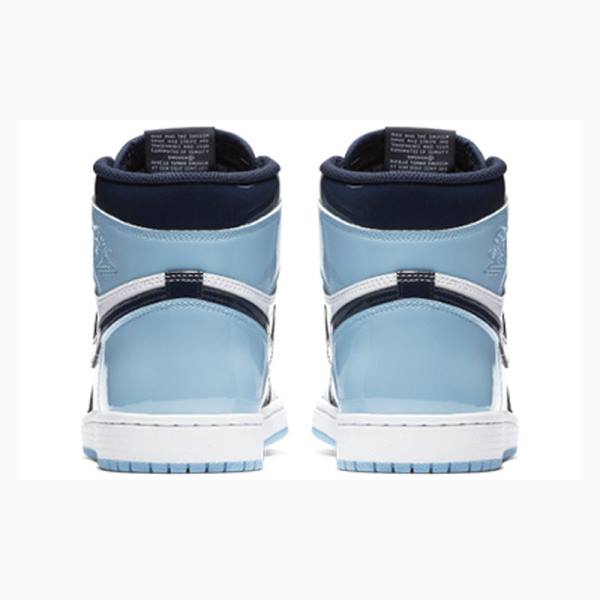 Nike High OG UNC Kiiltonahka Nahkaiset Koripallokengät Naisten Air Jordan 1 Valkoinen Mustat Sininen | JD-872XM
