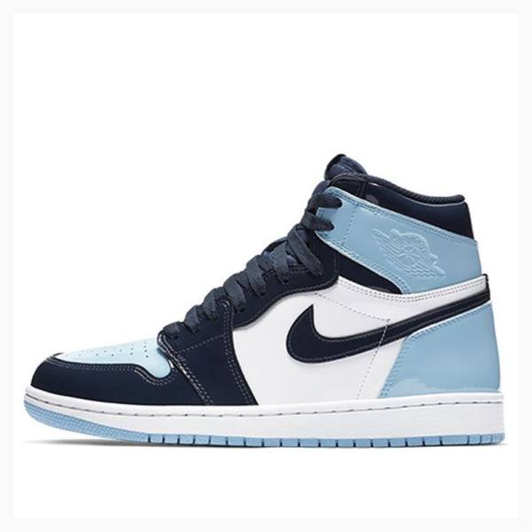 Nike High OG UNC Kiiltonahka Nahkaiset Koripallokengät Naisten Air Jordan 1 Valkoinen Mustat Sininen | JD-872XM