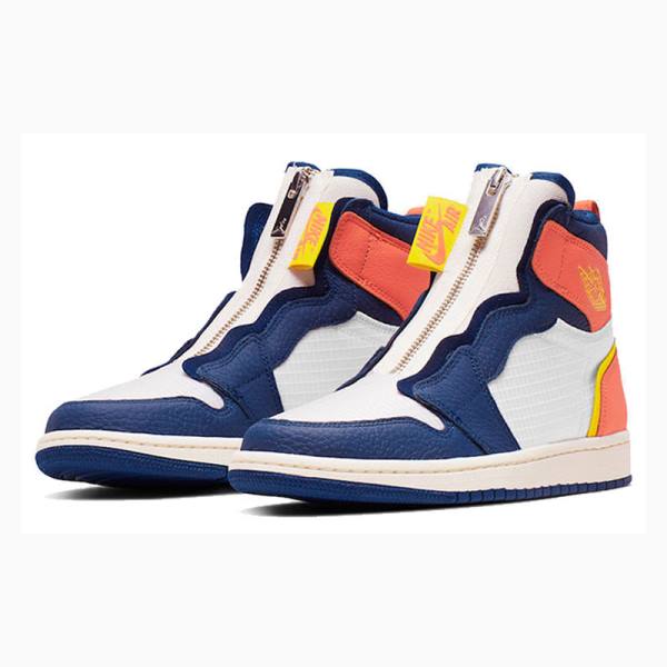 Nike High Zip Sail Koripallokengät Naisten Air Jordan 1 Valkoinen Sininen Oranssi | JD-347CA