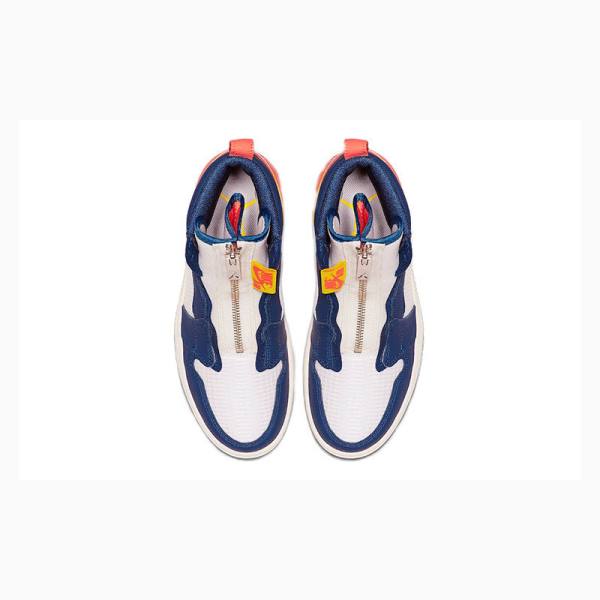 Nike High Zip Sail Koripallokengät Naisten Air Jordan 1 Valkoinen Sininen Oranssi | JD-347CA