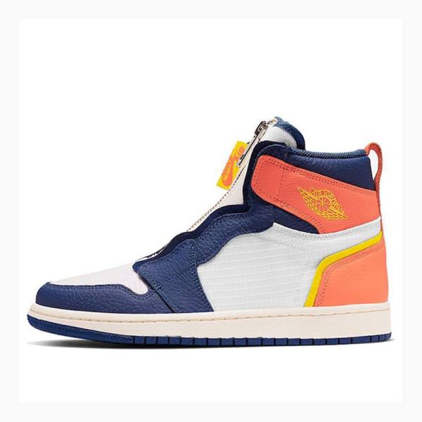 Nike High Zip Sail Koripallokengät Naisten Air Jordan 1 Valkoinen Sininen Oranssi | JD-347CA
