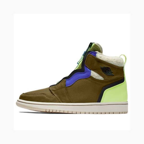 Nike High Zip Up Flak Volt Koripallokengät Naisten Air Jordan 1 Vihreä Oliivinvihreä | JD-713HE