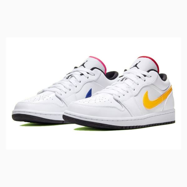 Nike Low 'Multi-Color Swoosh' Tennarit Miesten Air Jordan 1 Valkoinen Keltainen Violetit | JD-748TF