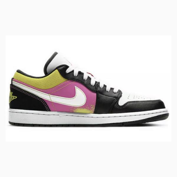Nike Low Spray Paint Tennarit Miesten Air Jordan 1 Mustat Violetit Keltainen | JD-084WX