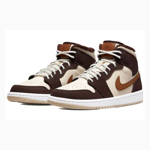 Nike Mid Brown Basalt Oatmeal Koripallokengät Naisten Air Jordan 1 Ruskea | JD-742PF