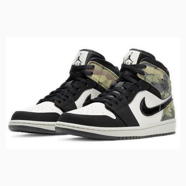 Nike Mid Camo Koripallokengät Miesten Air Jordan 1 Mustat Valkoinen Vihreä | JD-715RN