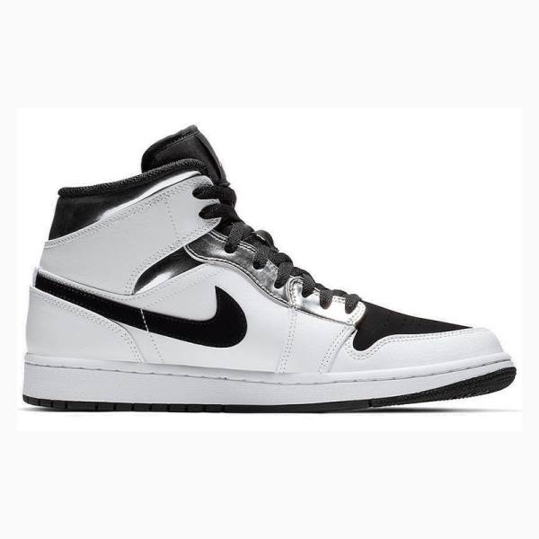 Nike Mid Koripallokengät Miesten Air Jordan 1 Valkoinen Mustat Hopea | JD-104FL