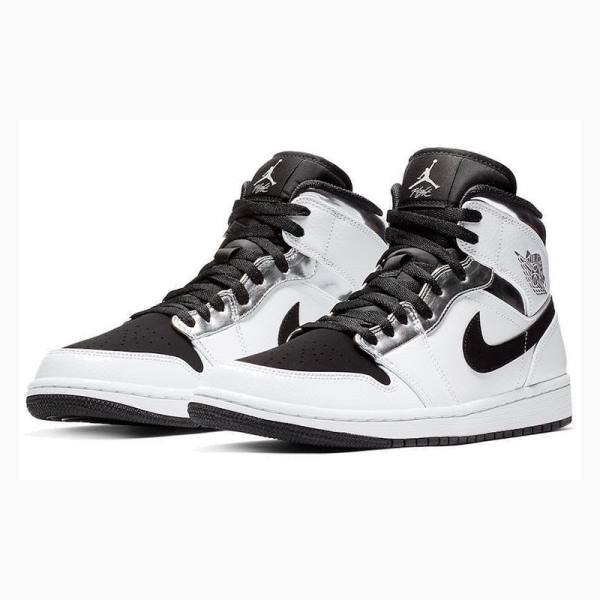 Nike Mid Koripallokengät Miesten Air Jordan 1 Valkoinen Mustat Hopea | JD-104FL