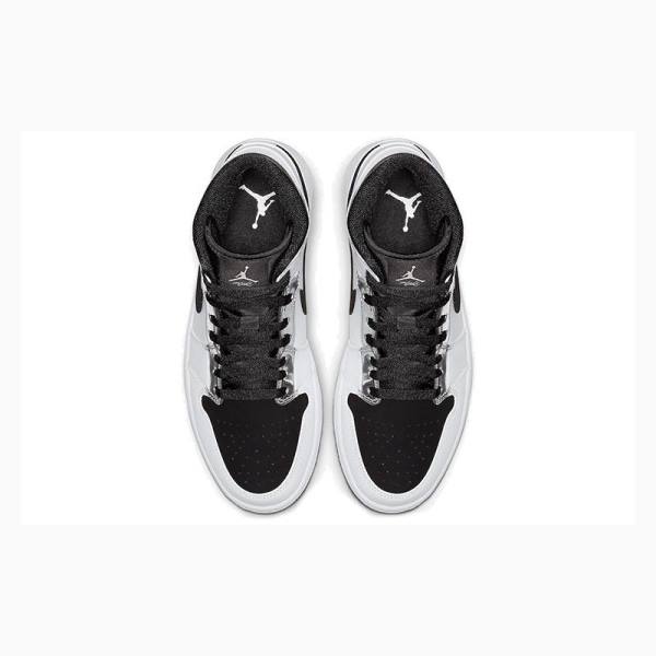 Nike Mid Koripallokengät Miesten Air Jordan 1 Valkoinen Mustat Hopea | JD-104FL
