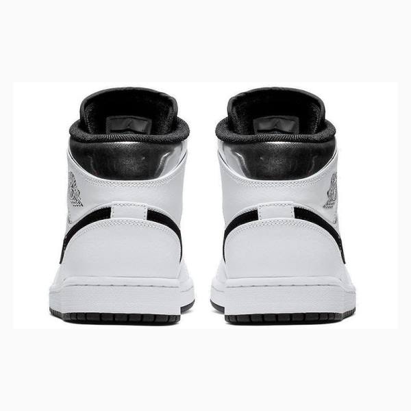 Nike Mid Koripallokengät Miesten Air Jordan 1 Valkoinen Mustat Hopea | JD-104FL