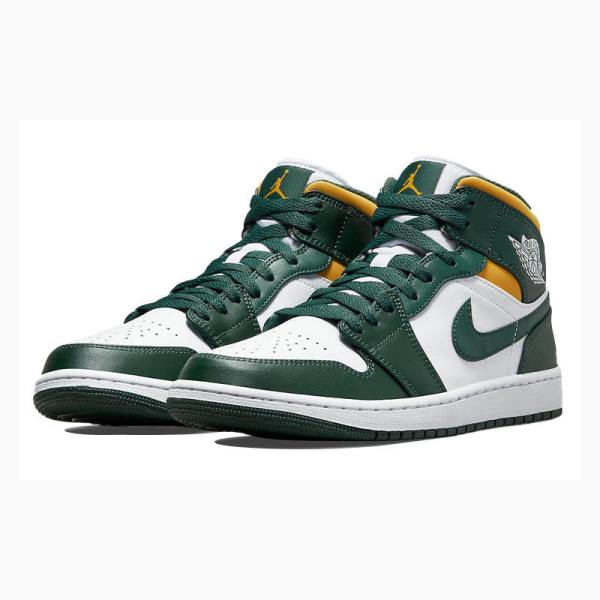 Nike Mid Koripallokengät Miesten Air Jordan 1 Valkoinen Vihreä Keltainen | JD-268QU