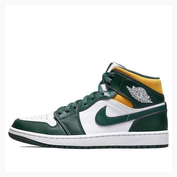 Nike Mid Koripallokengät Miesten Air Jordan 1 Valkoinen Vihreä Keltainen | JD-268QU