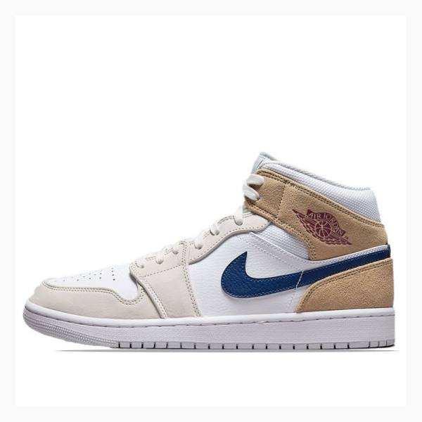 Nike Mid Koripallokengät Miesten Air Jordan 1 Valkoinen Sininen Beige | JD-642QD