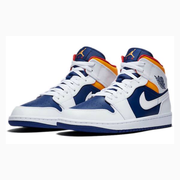 Nike Mid Koripallokengät Miesten Air Jordan 1 Valkoinen Sininen Oranssi | JD-893XM