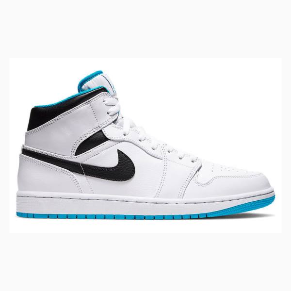 Nike Mid Laser Koripallokengät Miesten Air Jordan 1 Valkoinen Sininen Mustat | JD-384XH