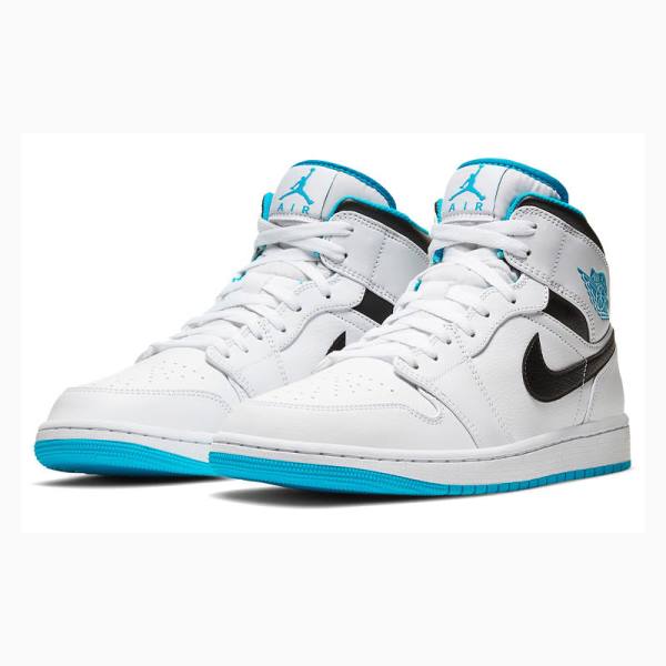 Nike Mid Laser Koripallokengät Miesten Air Jordan 1 Valkoinen Sininen Mustat | JD-384XH