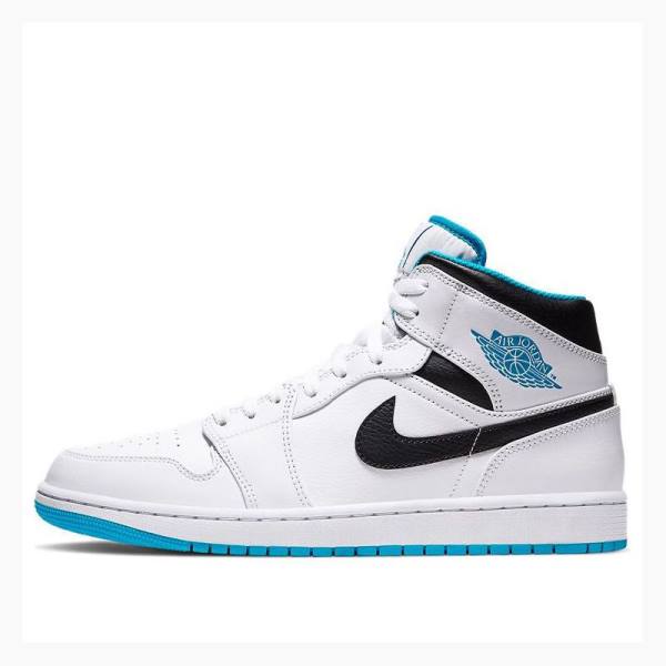 Nike Mid Laser Koripallokengät Miesten Air Jordan 1 Valkoinen Sininen Mustat | JD-384XH