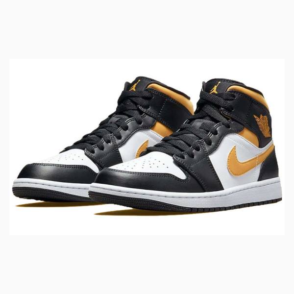 Nike Mid Pollen Koripallokengät Miesten Air Jordan 1 Mustat Valkoinen Keltainen | JD-801OG