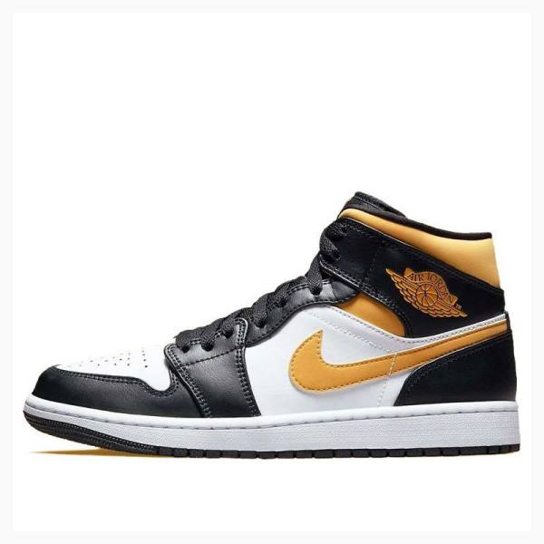 Nike Mid Pollen Koripallokengät Miesten Air Jordan 1 Mustat Valkoinen Keltainen | JD-801OG