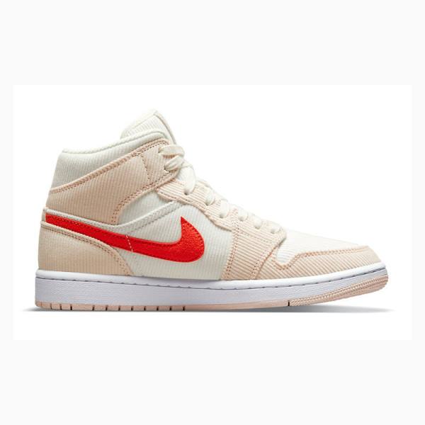 Nike Mid SE Corduroy Sail Koripallokengät Naisten Air Jordan 1 Kerma Punainen | JD-210IT