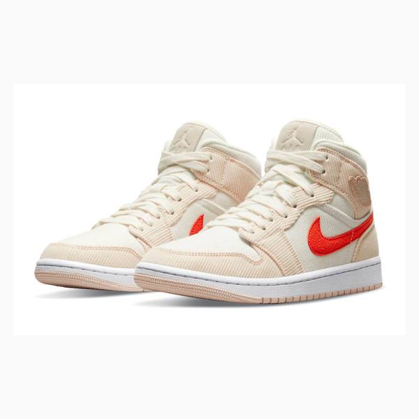 Nike Mid SE Corduroy Sail Koripallokengät Naisten Air Jordan 1 Kerma Punainen | JD-210IT