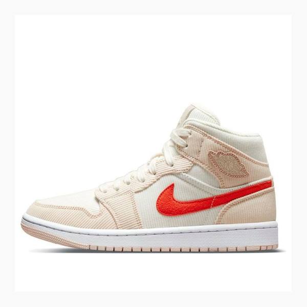 Nike Mid SE Corduroy Sail Koripallokengät Naisten Air Jordan 1 Kerma Punainen | JD-210IT