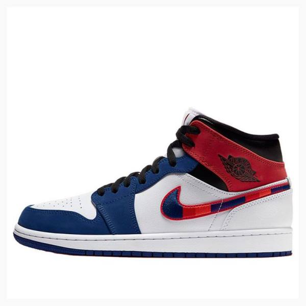 Nike Mid SE Koripallokengät Miesten Air Jordan 1 Valkoinen Sininen Punainen | JD-389FN
