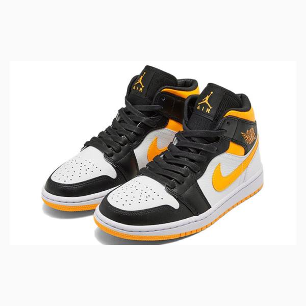 Nike Mid SE Koripallokengät Naisten Air Jordan 1 Valkoinen Mustat Keltainen | JD-714UP