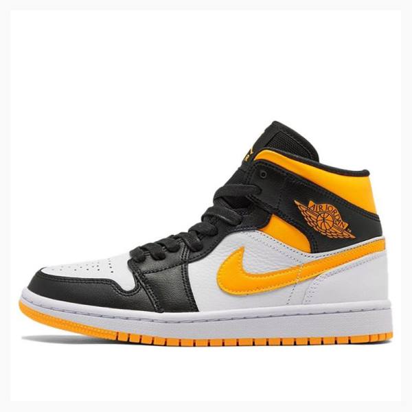 Nike Mid SE Koripallokengät Naisten Air Jordan 1 Valkoinen Mustat Keltainen | JD-714UP